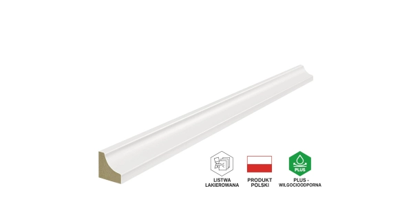 Ćwierćwałek mdf wklęsły, biały wilgocioodporny, Lagrus, 16x16